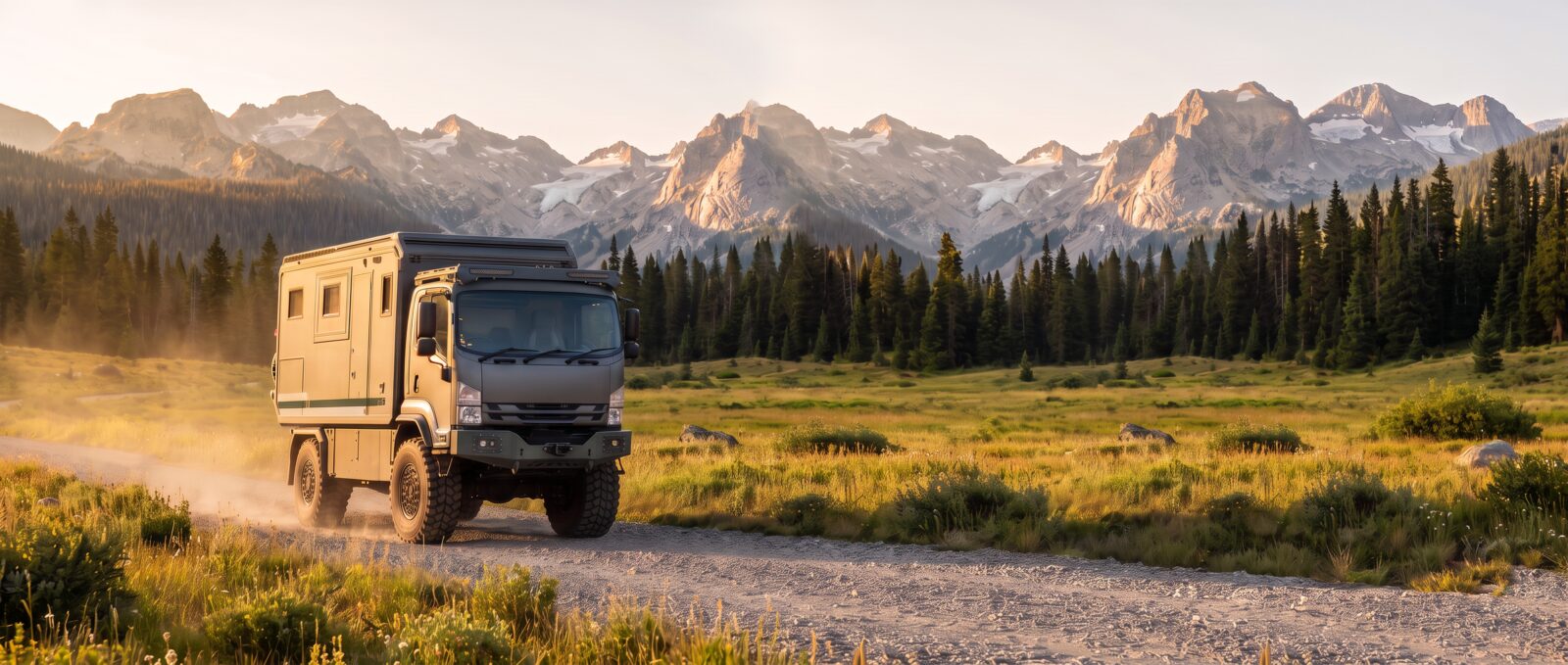 ONNN expedition truck in an alpine valley